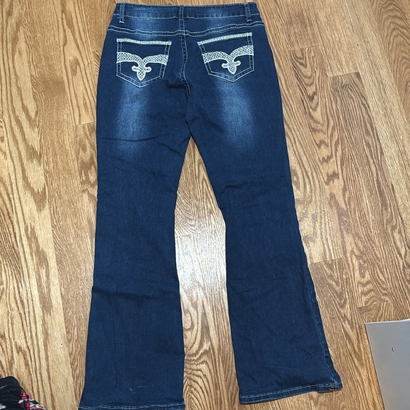 Bamboo rhinestones dark blue Mid-rise bootcut jeans - Picture 2 of 2